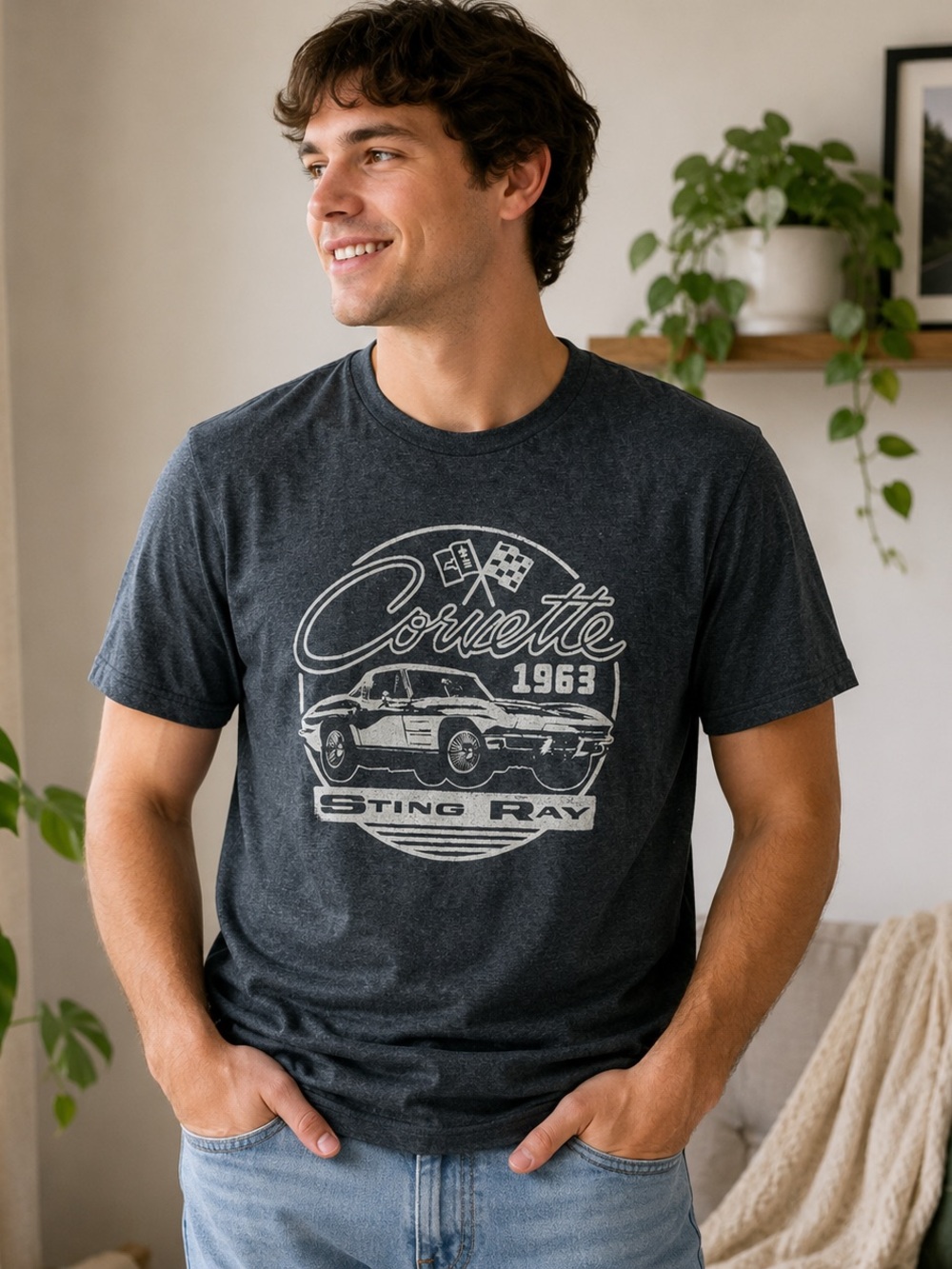 Corvette Sting Ray 1963 Graphic T Shirt Mens Medium GM Licensed Black Retro